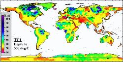 Temperature at 150 km depth